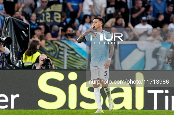 Matias Vecino of SS Lazio celebrates after scoring third goal during the Serie A Enilive match between SS Lazio and Genoa CF at Stadio Olimp...