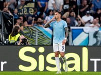 Matias Vecino of SS Lazio celebrates after scoring third goal during the Serie A Enilive match between SS Lazio and Genoa CF at Stadio Olimp...