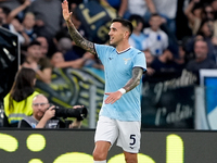 Matias Vecino of SS Lazio celebrates after scoring third goal during the Serie A Enilive match between SS Lazio and Genoa CF at Stadio Olimp...