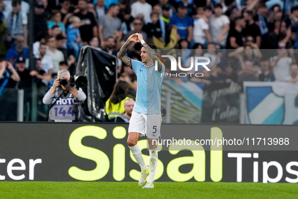 Matias Vecino of SS Lazio celebrates after scoring third goal during the Serie A Enilive match between SS Lazio and Genoa CF at Stadio Olimp...