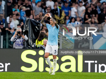 Matias Vecino of SS Lazio celebrates after scoring third goal during the Serie A Enilive match between SS Lazio and Genoa CF at Stadio Olimp...