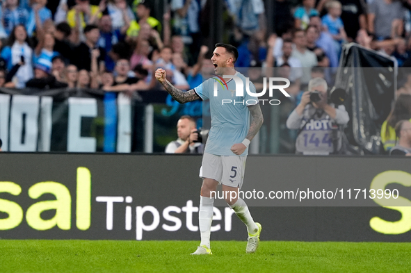 Matias Vecino of SS Lazio celebrates after scoring third goal during the Serie A Enilive match between SS Lazio and Genoa CF at Stadio Olimp...