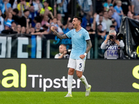 Matias Vecino of SS Lazio celebrates after scoring third goal during the Serie A Enilive match between SS Lazio and Genoa CF at Stadio Olimp...