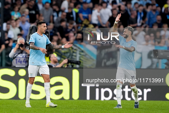 Matias Vecino of SS Lazio celebrates after scoring third goal during the Serie A Enilive match between SS Lazio and Genoa CF at Stadio Olimp...