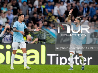 Matias Vecino of SS Lazio celebrates after scoring third goal during the Serie A Enilive match between SS Lazio and Genoa CF at Stadio Olimp...