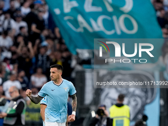 Matias Vecino of SS Lazio celebrates after scoring third goal during the Serie A Enilive match between SS Lazio and Genoa CF at Stadio Olimp...