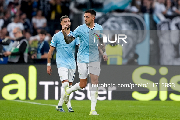 Matias Vecino of SS Lazio celebrates after scoring third goal during the Serie A Enilive match between SS Lazio and Genoa CF at Stadio Olimp...