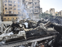 Damage occurs at the site of overnight Israeli airstrikes that target Beirut's southern suburb of Hadath in Beirut, Lebanon, on October 27,...