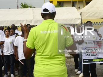 Officials and trainees of the Vocational Training Centre, Federal Nigeria Society for the Blind, Oshodi, participate in a sensitization walk...