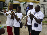 Officials and trainees of the Vocational Training Centre, Federal Nigeria Society for the Blind, Oshodi, participate in a sensitization walk...