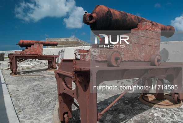 Nassau is a port city and a known haven for 18th-century pirates. It has several defensive forts in the hills above it. This is Fort Charlot...