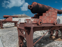 Nassau is a port city and a known haven for 18th-century pirates. It has several defensive forts in the hills above it. This is Fort Charlot...