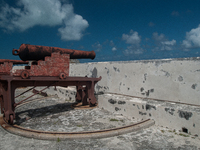 Nassau is a port city and a known haven for 18th-century pirates. It has several defensive forts in the hills above it. This is Fort Charlot...