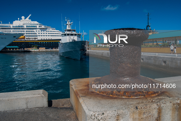 A Bahamian Defense Forces patrol boat docks in Nassau. 