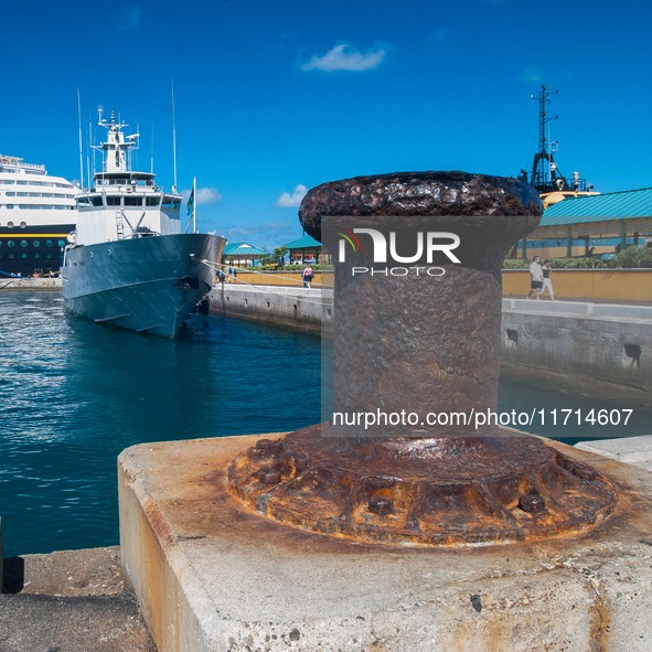 A Bahamian Defense Forces patrol boat docks in Nassau. 