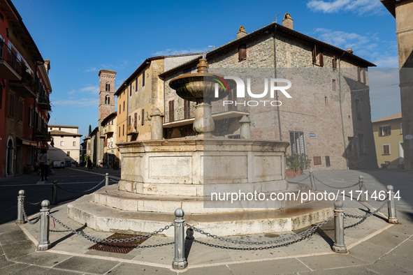 A view of Consuls Square (Piazza dei Consoli) is seen in Deruta, Italy, on October 22nd, 2024. Deruta is the city par excellence of the arti...