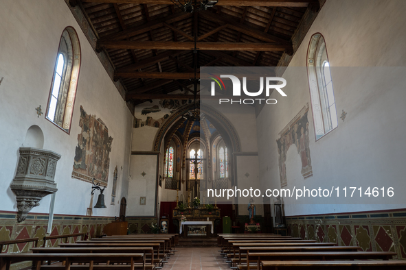 Interiors of Saint Francis Church (Cattedrale di San Francesco) are seen in Deruta, Italy, on October 22nd, 2024. Deruta is the city par exc...