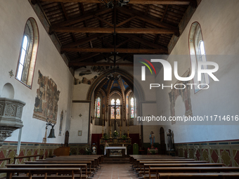 Interiors of Saint Francis Church (Cattedrale di San Francesco) are seen in Deruta, Italy, on October 22nd, 2024. Deruta is the city par exc...