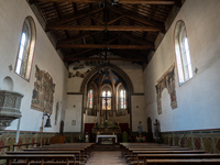 Interiors of Saint Francis Church (Cattedrale di San Francesco) are seen in Deruta, Italy, on October 22nd, 2024. Deruta is the city par exc...