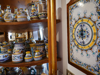 Ceramic decorated objects displayed in a shop are seen in Deruta, Italy, on October 22nd, 2024. Deruta is the city par excellence of the art...