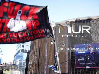 Demonstrators gather outside of Madison Square Garden in New York, New York on October 27, 2024 as Donald Trump holds a campaign rally insid...