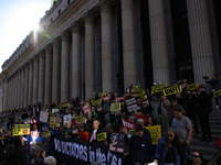 Demonstrators protest against Donald Trump outside of Madison Square Garden in New York, New York on October 27, 2024 as the former Presiden...