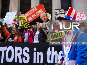 Demonstrators protest against Donald Trump outside of Madison Square Garden in New York, New York on October 27, 2024 as the former Presiden...