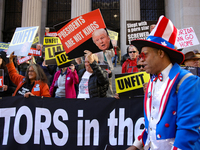 Demonstrators protest against Donald Trump outside of Madison Square Garden in New York, New York on October 27, 2024 as the former Presiden...