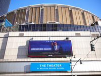 A sign is seen outside of Madison Square Garden in New York, New York on October 27, 2024 as former President Donald Trump holds  a campaign...