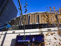 A sign is seen outside of Madison Square Garden in New York, New York on October 27, 2024 as former President Donald Trump holds  a campaign...