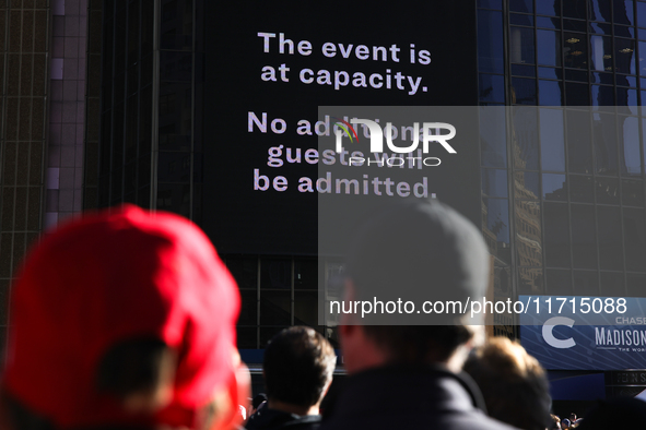 A sign states that Donald Trump's rally is sold out outside of Madison Square Garden in New York, New York on October 27, 2024 as the former...