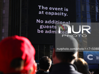 A sign states that Donald Trump's rally is sold out outside of Madison Square Garden in New York, New York on October 27, 2024 as the former...