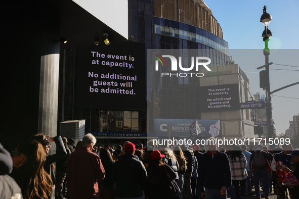 A sign states that Donald Trump's rally is sold out outside of Madison Square Garden in New York, New York on October 27, 2024 as the former...