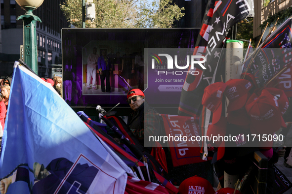 Supporters of Donald Trump gather outside of Madison Square Garden in New York, New York on October 27, 2024 as the former President holds...