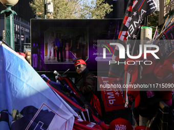 Supporters of Donald Trump gather outside of Madison Square Garden in New York, New York on October 27, 2024 as the former President holds...