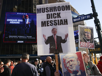 Demonstrators protest against Donald Trump outside of Madison Square Garden in New York, New York on October 27, 2024 as the former Presiden...