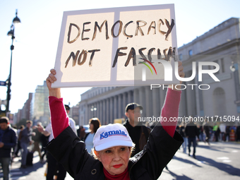 Demonstrators protest against Donald Trump outside of Madison Square Garden in New York, New York on October 27, 2024 as the former Presiden...