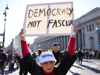 Demonstrators protest against Donald Trump outside of Madison Square Garden in New York, New York on October 27, 2024 as the former Presiden...