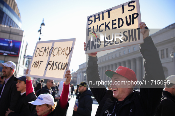 Demonstrators protest against Donald Trump outside of Madison Square Garden in New York, New York on October 27, 2024 as the former Presiden...