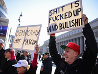 Demonstrators protest against Donald Trump outside of Madison Square Garden in New York, New York on October 27, 2024 as the former Presiden...