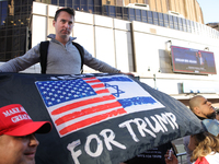 Supporters of Donald Trump gather outside of Madison Square Garden in New York, New York on October 27, 2024 as the former President holds...