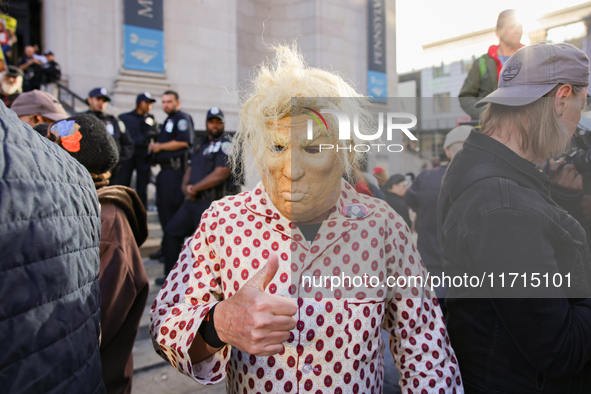 Demonstrators protest against Donald Trump outside of Madison Square Garden in New York, New York on October 27, 2024 as the former Presiden...