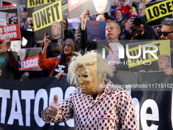 Demonstrators protest against Donald Trump outside of Madison Square Garden in New York, New York on October 27, 2024 as the former Presiden...