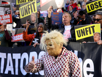 Demonstrators protest against Donald Trump outside of Madison Square Garden in New York, New York on October 27, 2024 as the former Presiden...