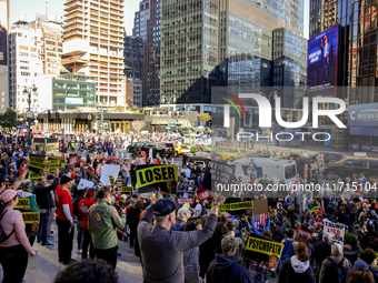 Demonstrators protest against Donald Trump outside of Madison Square Garden in New York, New York on October 27, 2024 as the former Presiden...