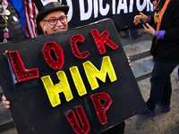 Demonstrators protest against Donald Trump outside of Madison Square Garden in New York, New York on October 27, 2024 as the former Presiden...