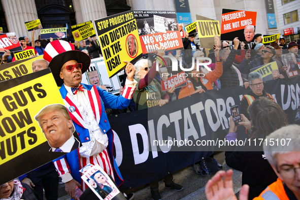 Demonstrators protest against Donald Trump outside of Madison Square Garden in New York, New York on October 27, 2024 as the former Presiden...