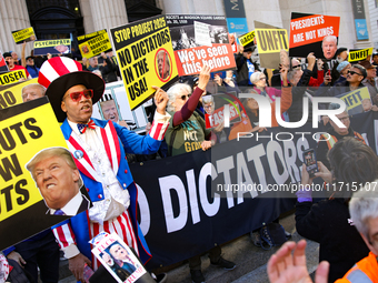 Demonstrators protest against Donald Trump outside of Madison Square Garden in New York, New York on October 27, 2024 as the former Presiden...