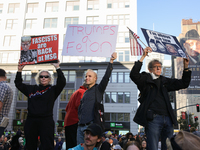 Demonstrators protest against Donald Trump outside of Madison Square Garden in New York, New York on October 27, 2024 as the former Presiden...