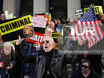 Demonstrators protest against Donald Trump outside of Madison Square Garden in New York, New York on October 27, 2024 as the former Presiden...